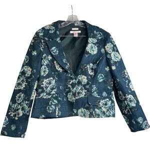 Nine & Co Women's 14‎ Blue Floral Stretch Blazer Jacket Career Office Chic VTG